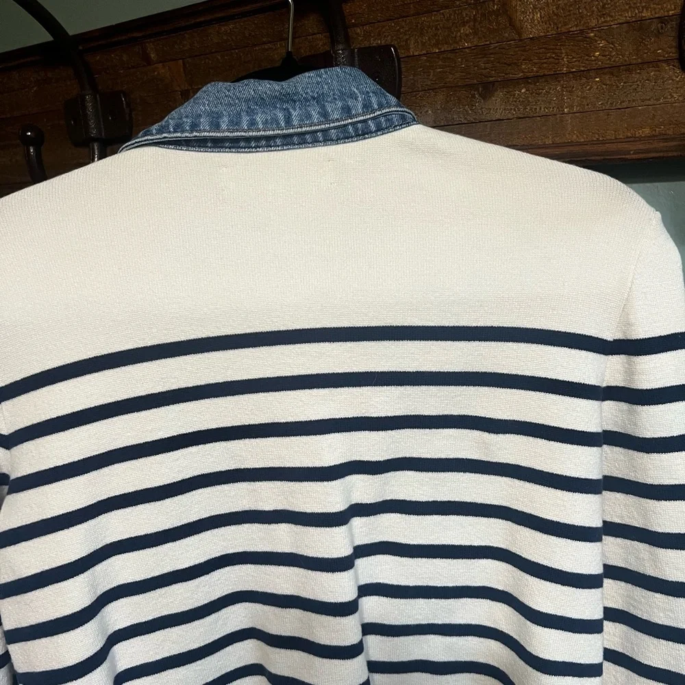 NWOT LOFT Blue and White Denim-Trim Cardigan - Picture 5 of 13